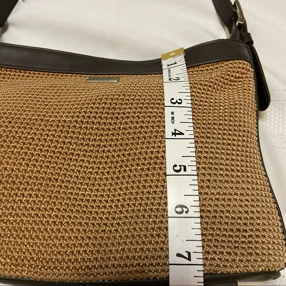 The SAK Tan Crocheted Womens Shoulder Bag with Brown Trim - Clean!